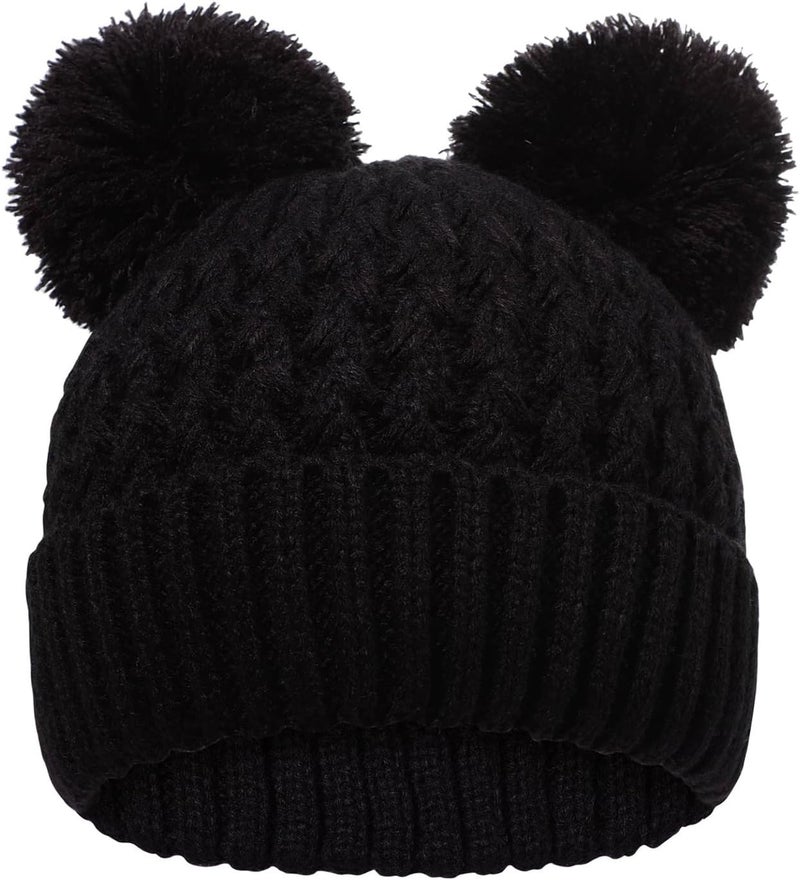 KDVOG Store Kids Winter Hat Warm Knitted Beanies with Double Pom Pom Thick Ski Cap for Boys Girls 7-12 Years - Image 1